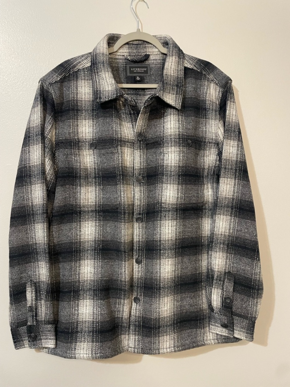 Liverpool Los Angeles Plaid Shirt Jacket Shacket Heavyweight Men’s XL Navy Gray